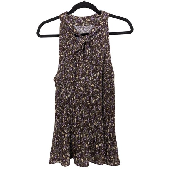 PLEIONE sleeveless Accordion pleated floral summer ties in upper back Top sz‎ L - Picture 2 of 8